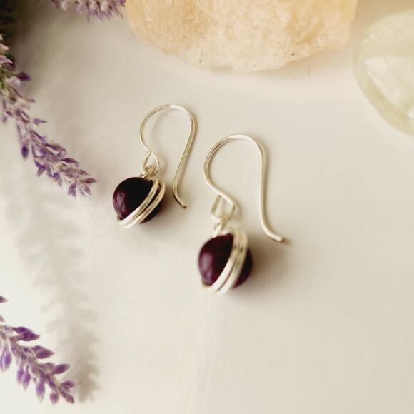 Purple Quartz Stone Dangle Earrings, Silver-Plated Wire Wrapped Earrings - Picture 3 of 9